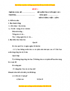 Đề thi Tiếng Việt lớp 1 Học kì 1 Chân trời sáng tạo (Đề 1)