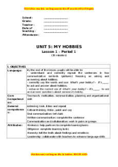 Giáo án Unit 5 Tiếng anh 3 global success