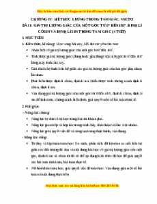 Giáo án Gía trị lượng giác của một góc từ 0° đến 180°.Định lí cosin và định lí sin trong tam giác Toán 10 Cánh diều