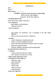 Giáo án Unit 6 Tiếng anh 3 family and friends