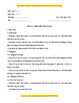 Giáo án Bài 11: Liên kết ion Hóa học 10 Kết nối tri thức