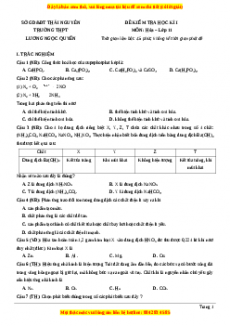 Đề thi học kì I Hóa lớp 11 trường THPT Lương Ngọc Quyến - Thái Nguyên