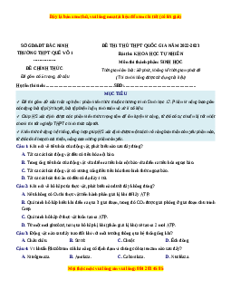 Đề thi thử Sinh học trường Quế Võ - Bắc Ninh lần 1 năm 2023