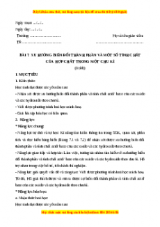 Giáo án Bài 7: Xu hướng biến đổi thành phần và một số tính chất của hợp chất trong một chu kì Hóa học 10 Kết nối tri thức