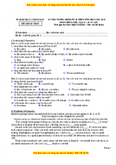 Đề thi vào 10 Tiếng Anh chính thức năm 2022 - 2023 (Đề 24)