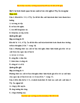Trắc nghiệm Bài 5: Sự hình thành quan hệ sản xuất tư bản chủ nghĩa ở Tây Âu thời trung đại