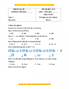 Đề thi cuối kì 2 Toán lớp 2 Kết nối tri thức (Đề 3)