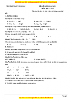 Đề thi học kì 1 Hóa lớp 8 năm 2023 trường THCS Tô Hoàng