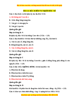 Trắc nghiệm Bài 14: Đặc điểm tự nhiên Bắc Mỹ