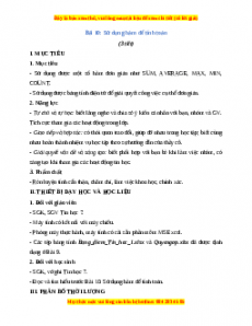 Giáo án Tin học 7 Chủ đề 4 Bài 10 (Chân trời sáng tạo): Sử dụng hàm để tính toán