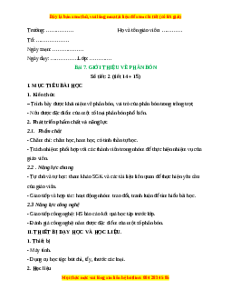 Giáo án Công nghệ 10 (Kết nối tri thức) Bài 7: Giới thiệu về phân bón