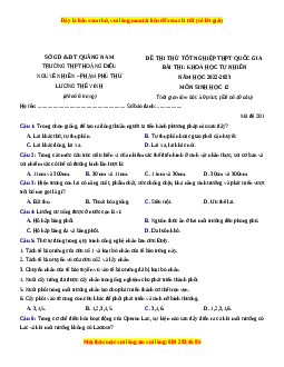 Đề thi thử Sinh học Cụm Liên trường tỉnh Quảng Nam lần 1 năm 2023