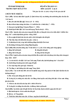 Đề thi cuối kì 1 Lịch sử 12 năm 2023 Trường THPT Ngô Lê Tân - Bình Định
