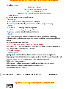 Giáo án Unit 2: Adventure Tiếng Anh 10 Friends global