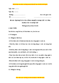 Giáo án Bài 20: Thành tựu của công nghệ vi sinh vật và ứng dụng của vi sinh vật Sinh học 10 Cánh diều