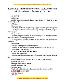 Giáo án Bài 17 Địa lí 7 Chân trời sáng tạo (2024): Đặc điểm dân cư Trung và Nam Mỹ, vấn đề đô thi hóa, văn hóa Mĩ Latinh