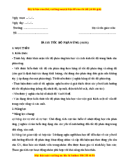 Giáo án Bài 19: Tốc độ phản ứng Hóa học 10 Kết nối tri thức