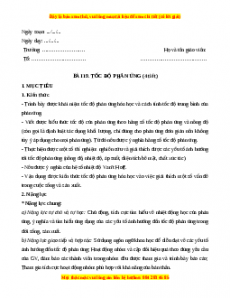 Giáo án Bài 19: Tốc độ phản ứng Hóa học 10 Kết nối tri thức