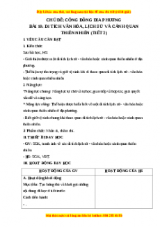 Giáo án Bài 10: Di tích lịch sử - văn hóa và cảnh quan thiên nhiên (Tiết 2) Tự nhiên và xã hội lớp 3 Chân trời sáng tạo