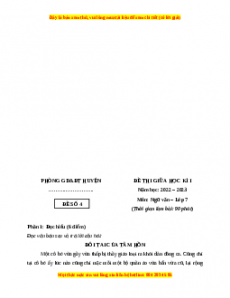 Đề thi giữa kì 1 Ngữ Văn lớp 7 Cánh diều có đáp án (Đề 4)