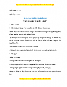 Giáo án Xác xuất của biến cố Toán 10 Chân trời sáng tạo