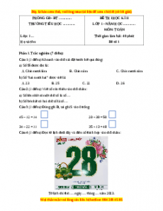 Đề thi cuối kì 2 Toán lớp 1 Cánh diều (Đề 1)