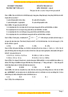 Đề thi học kì 1 Sinh học 12 năm 2023 trường THPT Yên Lạc 2 - Vĩnh Phúc