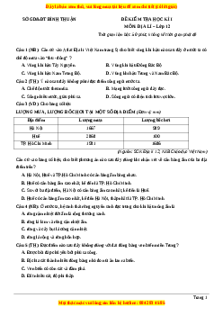 Đề thi học kì 1 Địa lý 12 năm 2023 sở GD và ĐT Bình Thuận