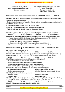Đề thi thử Sinh học trường Phan Châu Trinh - Đà Nẵng lần 1 năm 2023