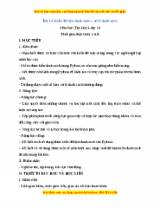 Giáo án Tin học 10 Bài 14 (Cánh diều): Kiểu dữ liệu danh sách – xử lí danh sách