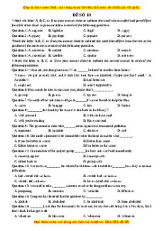 Đề thi thử THPT Quốc Gia môn Tiếng Anh có đáp án ( đề 10 ) - thầy Bùi Văn Vinh