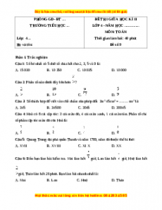 Đề thi giữa kì 2 Toán 4 năm 2023 (Đề 9)