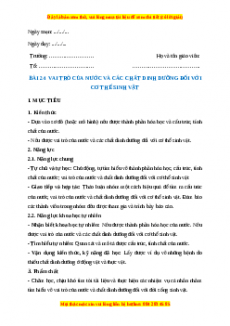 Giáo án Sinh học 7 Cánh diều Bài 24. Vai trò của nước và các chất dinh dưỡng đối với cơ thể sinh vật