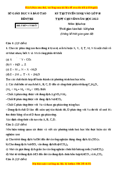 Đề thi vào 10 môn Hóa học năm 2023 - Trường THPT Chuyên Bến Tre