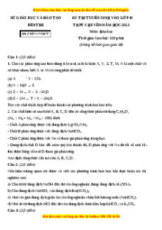 Đề thi vào 10 môn Hóa học năm 2023 - Trường THPT Chuyên Bến Tre