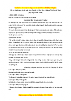 Đề thi tuyển sinh chính thức vào 10 môn Ngữ Văn năm 2018 - 2019 có đáp án - (Chuyên văn ) THPT chuyên Lê Quý Đôn - Quảng Trị