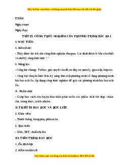 Giáo án Công thức nghiệm của phương trình bậc hai Toán 9 Học kì 2