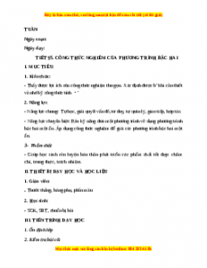 Giáo án Công thức nghiệm của phương trình bậc hai Toán 9 Học kì 2