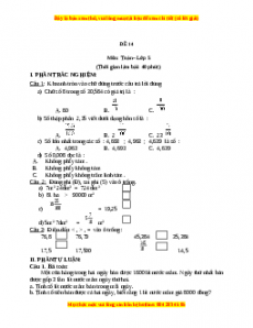Bộ đề thi Toán 5 học kì 1 năm 2022 - 2023 - Đề 14