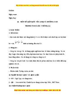 Giáo án Một số hệ thức về cạnh và đường cao trong tam giác vuông (Tiếp theo) Toán 9 Học kì 1