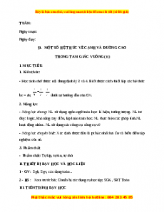 Giáo án Một số hệ thức về cạnh và đường cao trong tam giác vuông (Tiếp theo) Toán 9 Học kì 1