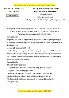 Đề thi vào 10 môn Hóa học năm 2023 - Trường THPT Chuyên Hải Phòng