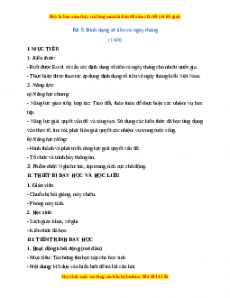 Giáo án Tin học 7 Cánh diều Chủ đề E Bài 5: Định dạng số tiền và ngày tháng