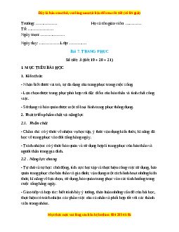 Giáo án Công nghệ 6 Bài 7 (Chân trời sáng tạo): Trang phục