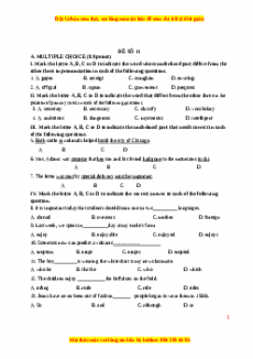 Đề thi trắc nghiệm Tiếng anh 10 năm 2022 - 2023 (Đề 11)