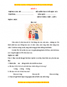 Đề thi Tiếng Việt lớp 1 Học kì 1 Chân trời sáng tạo (Đề 6)