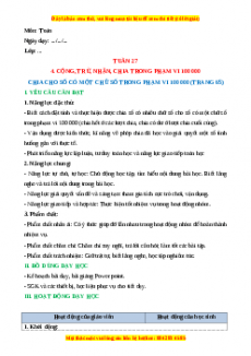 Giáo án Toán 3 Cánh diều Tuần 27: Chia cho số có một chữ số trong phạm vi 100 000