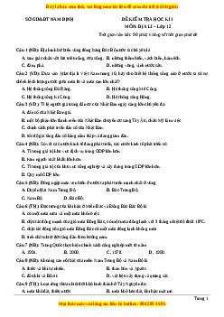Đề thi học kì 1 Địa lý 12 năm 2023 sở GD và ĐT Nam Định