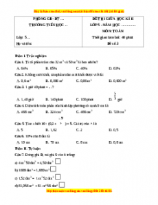Đề thi giữa kì 2 Toán 5 năm 2023 (Đề 3)