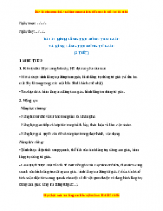 Giáo án Hình lăng trụ đứng tam giác và hình lăng trụ đứng tứ giác Toán 7 Kết nối tri thức
